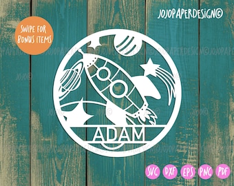 Rocket ship SVG for Cricut and Silhouette, laser cutting svg for toddler boys, space name svg, small commercial licence included