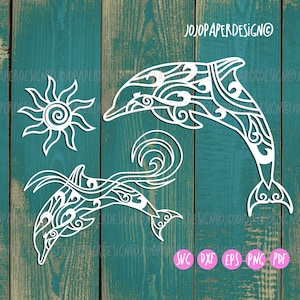 Dauphin SVG parfait pour Cricut Silhouette, Sea animal SVG, Wave et tribal dauphin SVG pour laser, petite licence commerciale incluse