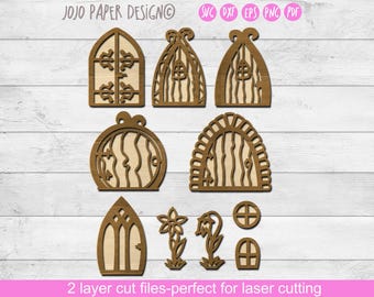 Fairy doors svg, 2 layers laser cut files, Doors svg, Gnome house doors svg, doors for cute houses, windows svg, flower dxf, fairies svg