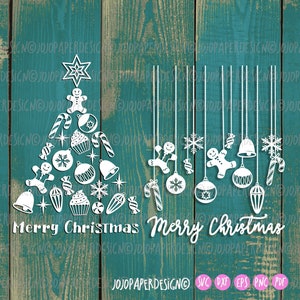 Ornements suspendus SVG, joyeux Noël SVG pour créer des autocollants de Noël pour fenêtre, assortiment de sapin de Noël SVG - lot de svg décoration de fenêtre