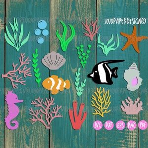 Koraal SVG en zeewier svg bundel, Zeedieren svg, Zeeplanten svg geoptimaliseerd voor Silhouette en Cricut machine, met kleine commerciële licentie