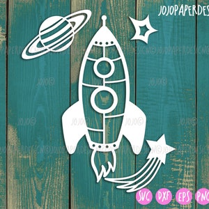 Fusée SVG pour la découpe de papier ou de feuille, vaisseau spatial svg, svg de découpe laser pour les tout-petits garçons, petite licence commerciale incluse