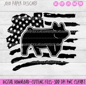 Show pig SVG, Pig SVG , Pig outline svg png eps dxf pdf, pig silhouette svg cut file, pig US flag svg, show pig with American flag png