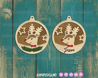Reindeer ornament SVG (var2), personalized Christmas ornament svg for laser cutting, small commercial license included