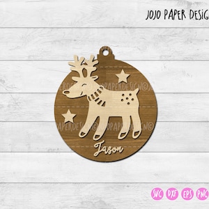 Reindeer ornament SVG, personalized Christmas ornament digital file for laser cutting, small commercial license included