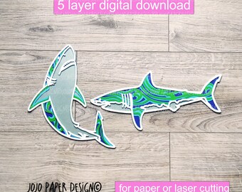 SVG 3D shark bundle perfect for Cricut Silhouette or laser cutting, Shark SVG, Mandala shark svg 5 layer vector, 3D shark Svg
