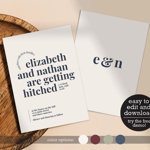 Convite de casamento editável moderno - Minimalista tipográfico ficando engatado - Editável personalizado - Download instantâneo
