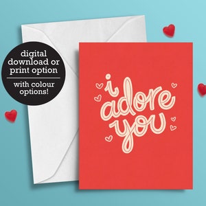 Je t’adore - Saint-Valentin - Love Card - Anniversaire - 12 h Téléchargement numérique - Carte de vœux imprimée