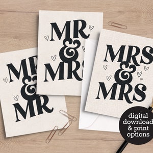 Mr & Mrs - Mariage - Anniversaire - 12 h Téléchargement numérique - Carte de vœux imprimée