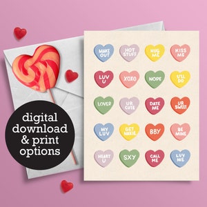 Candy Heart - Saint-Valentin - Carte de mariage - Anniversaire - 12 h Téléchargement numérique - Carte de vœux imprimée