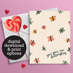 Tu me donnes des papillons - Saint-Valentin - Carte d’amour - Carte de mariage - Anniversaire - 12 h Téléchargement numérique - Carte de vœux imprimée
