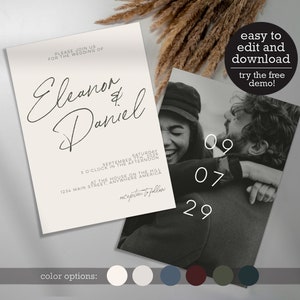 Convite de casamento editável moderno - Script de fotografia tipográfico minimalista - editável personalizado - download instantâneo