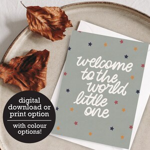 Bienvenue dans le monde Little One - Nouveau bébé - Baby Shower - Anniversaire - 12 h Téléchargement numérique - Carte de vœux imprimée
