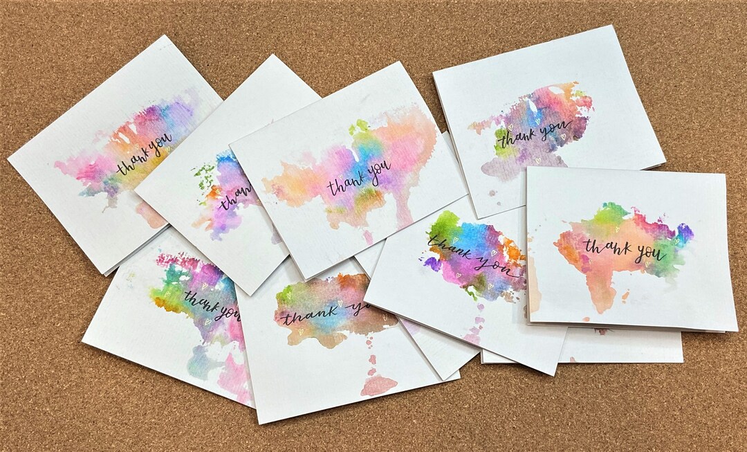 Handmade Watercolor Splash Thank You Cards | Pack of 10 Handmade Thank ...