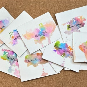 Handmade Watercolor Splash Thank You Cards | Pack of 10 Handmade Thank You Cards | Watercolor Splash Design