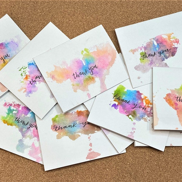 Tarjetas de agradecimiento con diseño de acuarela, hechas a mano / Paquete de 10 tarjetas de agradecimiento hechas a mano / Diseño de acuarela