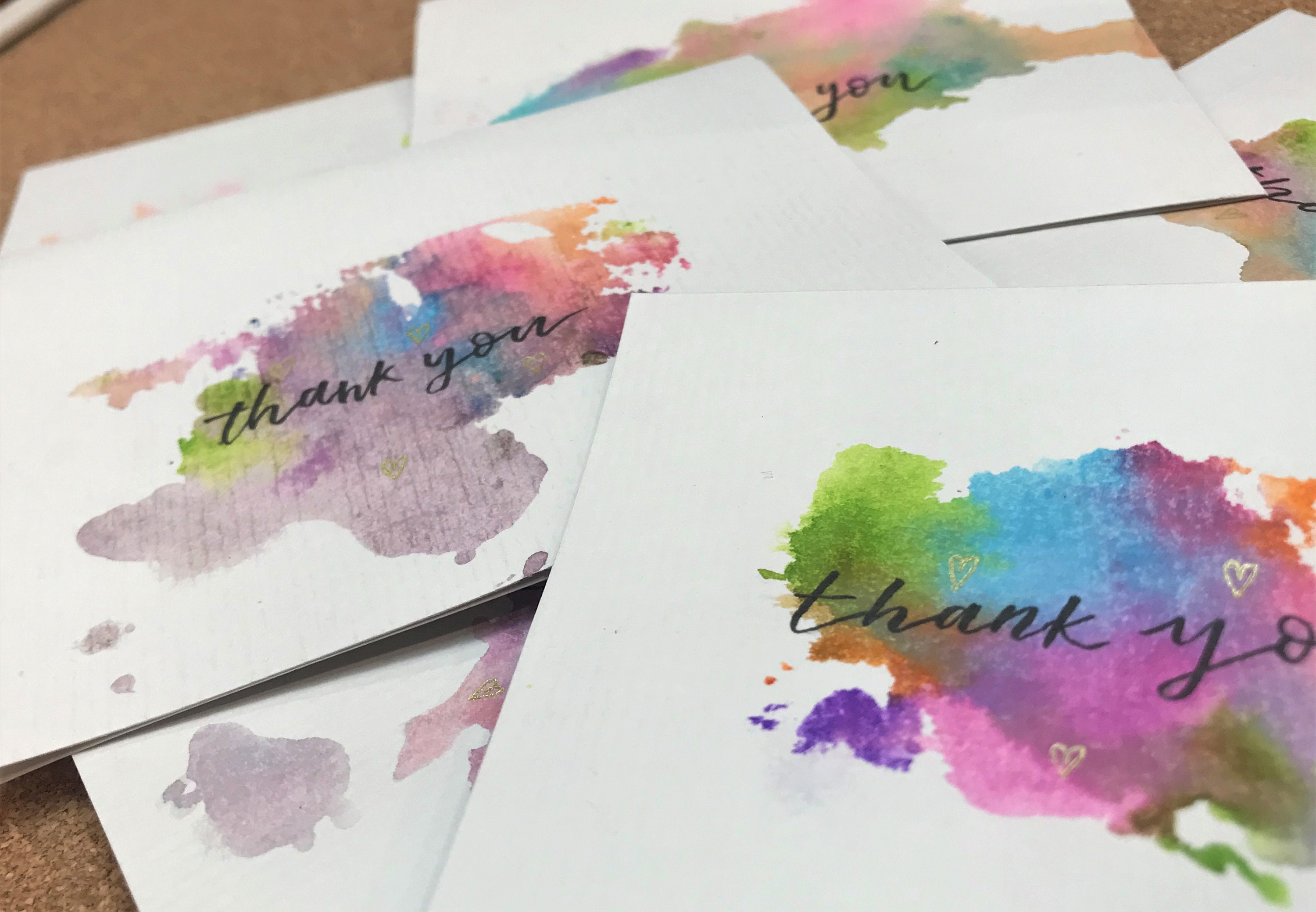Handmade Watercolor Splash Thank You Cards | Pack of 10 Handmade Thank ...