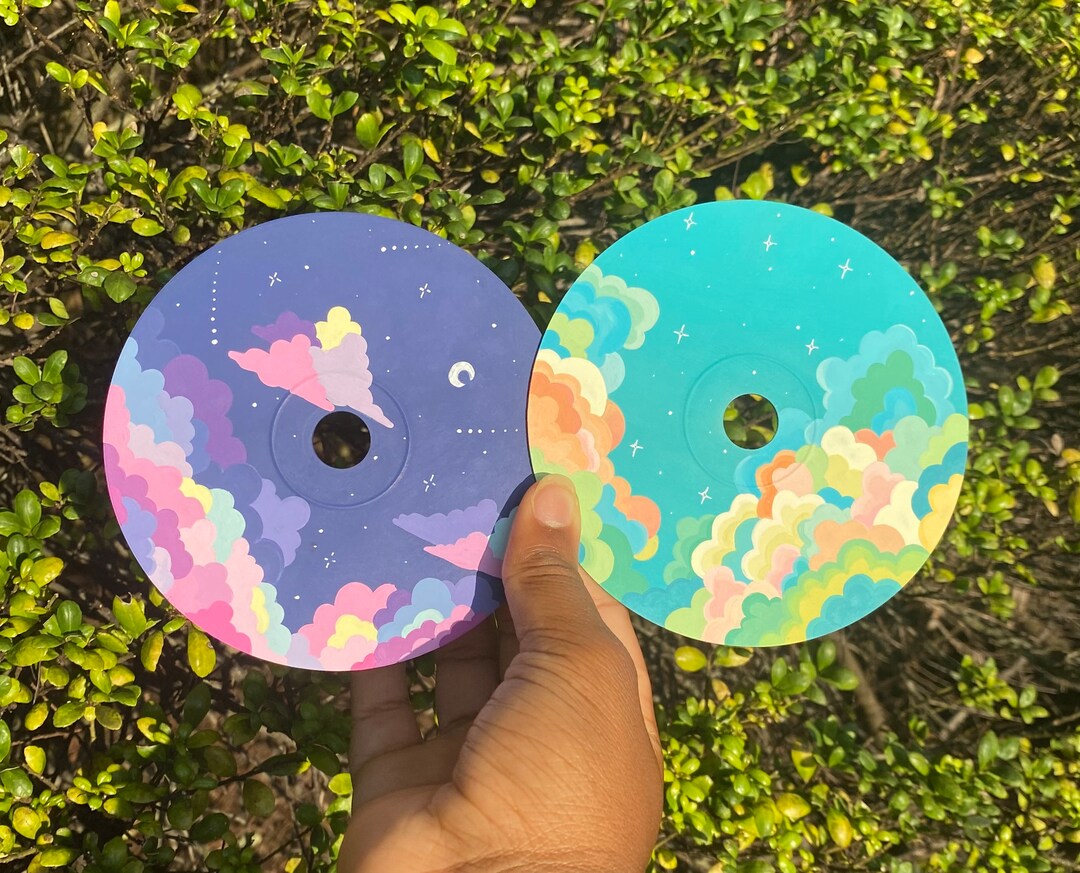 2 Pack Painted Cds for Room Decor | Handpainted | Colorful Cloud ...