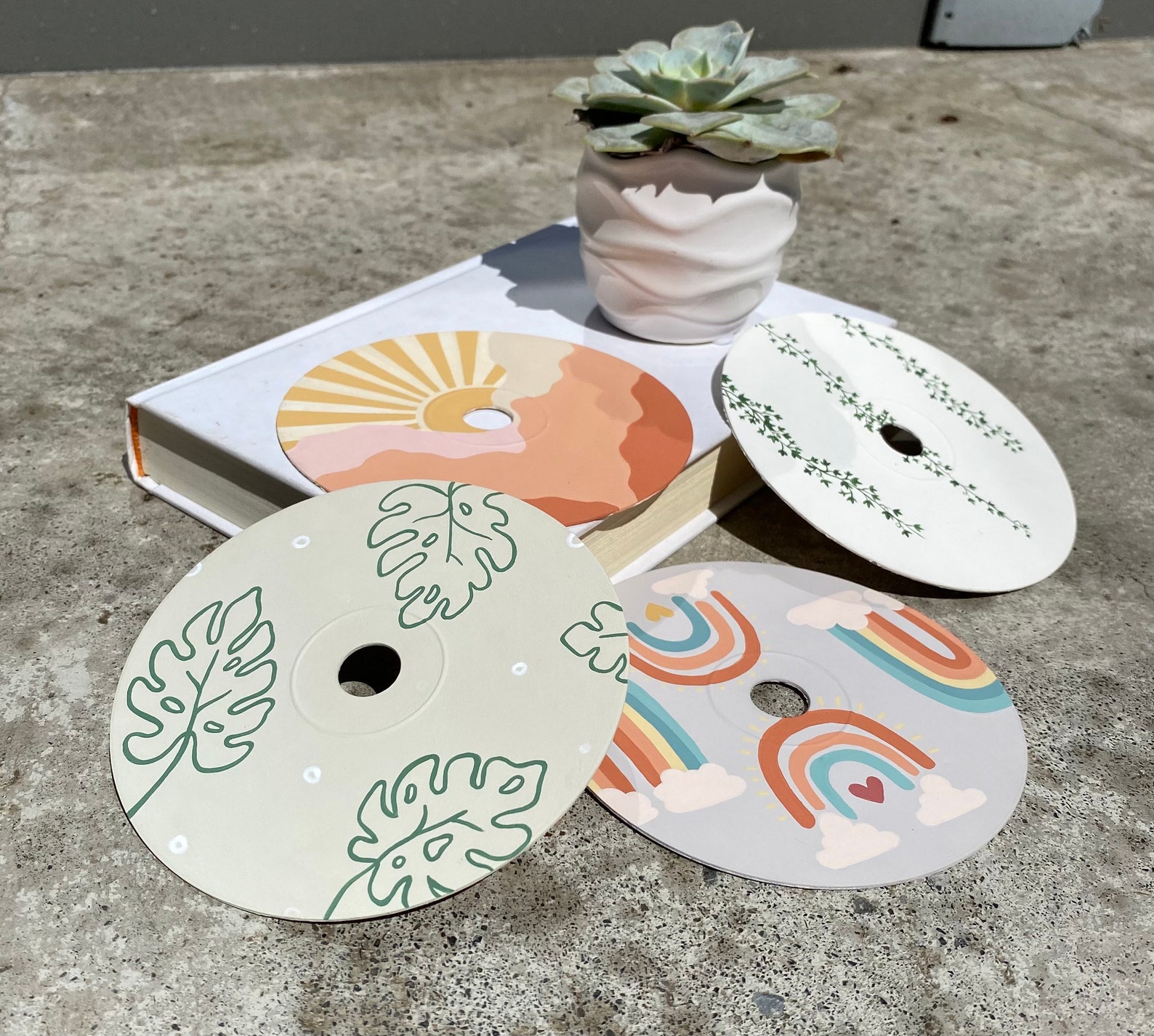 4 Pack Painted Cds for Room Decor | Handpainted | Boho Aesthetic ...