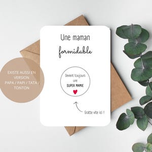 Carte à gratter annonce grossesse - Une soeur - frère - maman - papa formidable devient toujours une super tata - tonton - mamie - papi