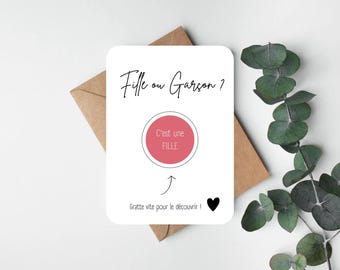 Carte à gratter naissance - Annonce du sexe - Carte à gratter fille ou garçon - surprise - cadeau