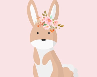 Sweet Floral Bunny Poster, Digital Download