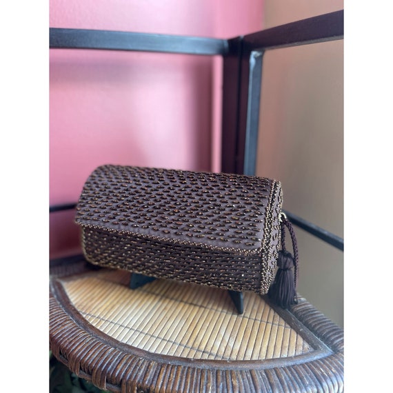 Vintage brown beaded tassel purse