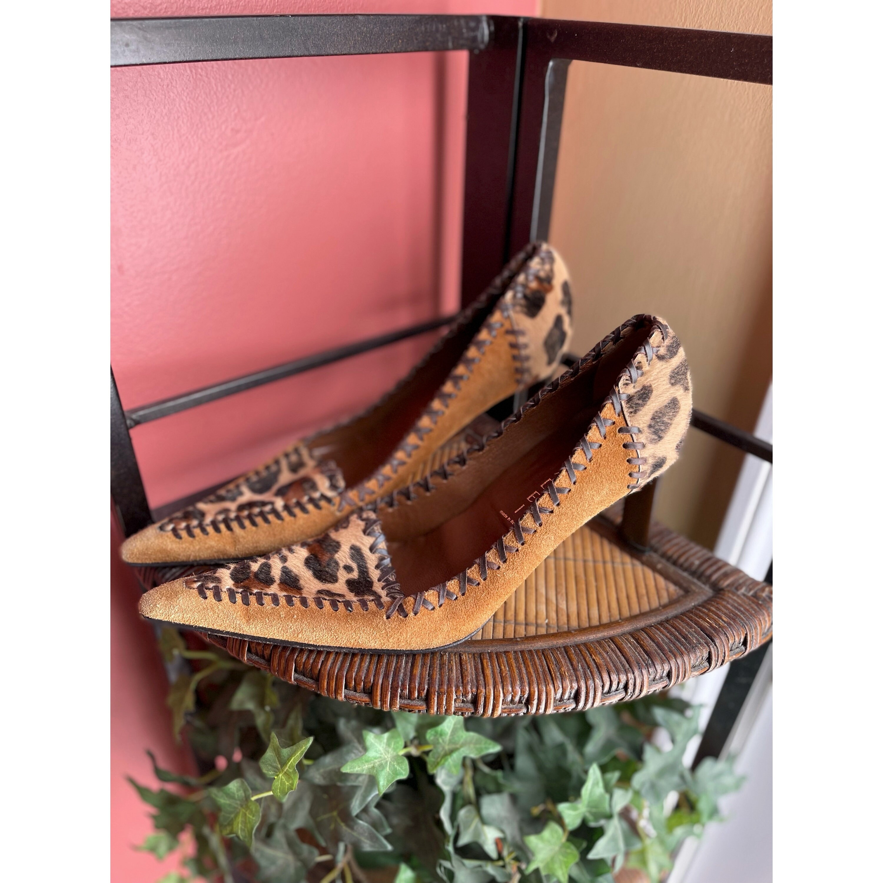 VINTAGE CASADEI Leopard Print Suede Leather Stitch Calf Hair
