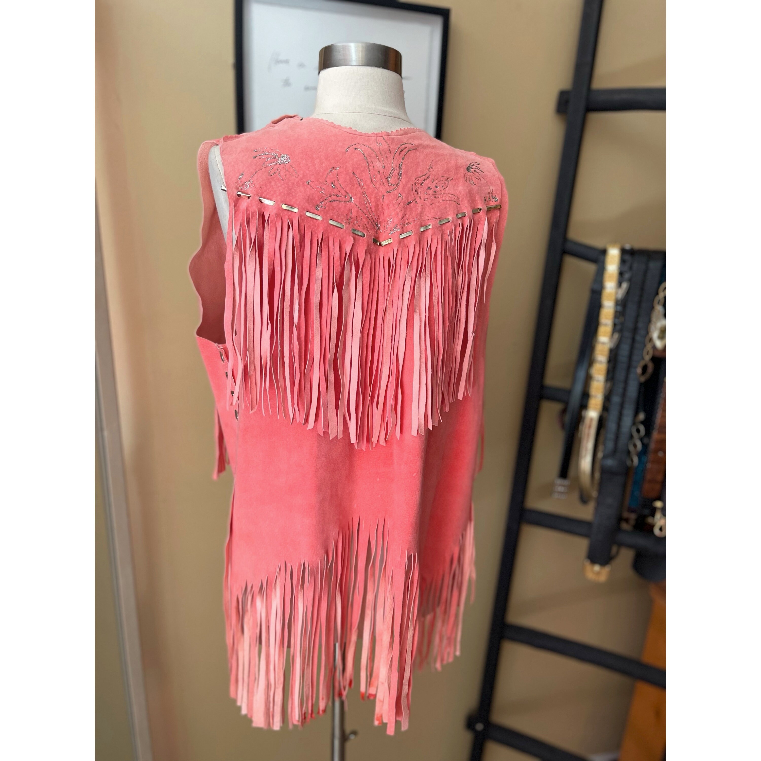 VINTAGE HANDMADE Pink Fringe Vest W/ Floral Detailing Sz S/M - Etsy