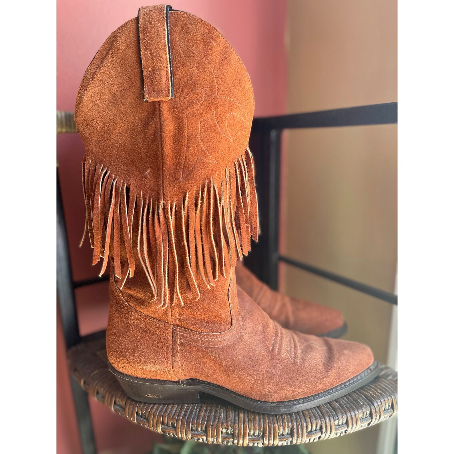 Women's Fringe Cowboy Boots Sz 5.5 Etsy