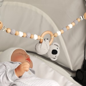 Crocheted stroller chain * koala bear * can be personalized upon request with a pendant for the baby seat and/or with a rattle
