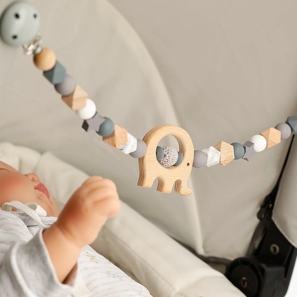 Stroller chain (customizable) made of wood * gray * elephant *