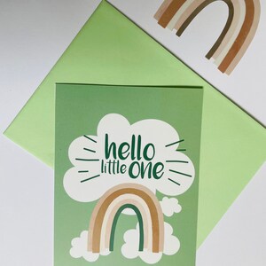 Karte Regenbogen mit Umschlag zur Geburt "hello little one" * Regenbogen * unisex * Postkarte inkl. Umschlag