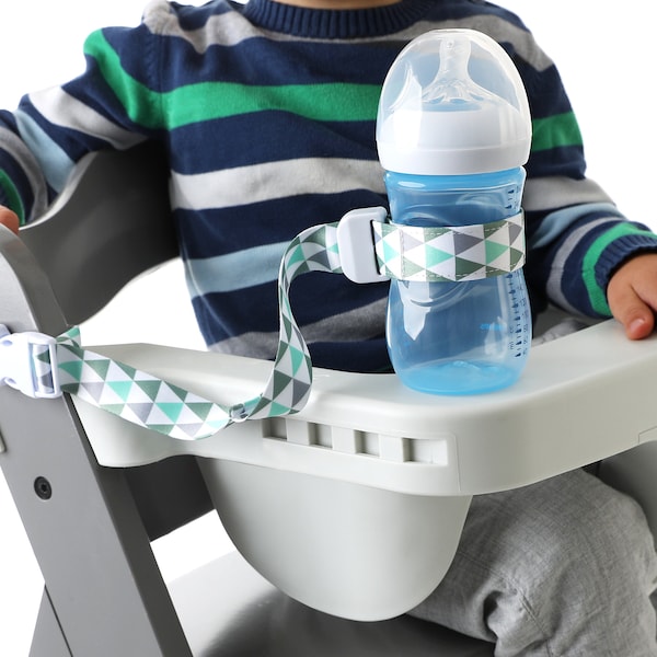 Halteband für Flaschen oder Spielzeug am Kinderwagen, Autositz oder Fahrrad, * mit passenden Schnullerbändern * für ALLE Flaschen geeignet