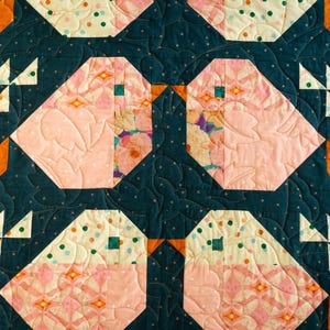 Modern Quilted Throw Blanket, Kissing Sparrows in Variety of Pink Prints All Pieced, Size: 64&quot;x70&quot; Professionally Handmade, Only 1 Made