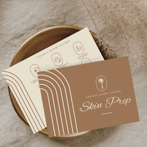 Spray Tan Skin Prep Card Design | Editable Template | Palm Tree Logo Tropical Aesthetic | 7x5" | Luxury Spray Tan Artist