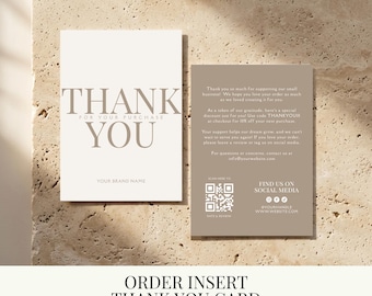 Small Business Thank You Order Card Template | Printable Packaging Insert | Thanks For Your Purchase Cards | Editable