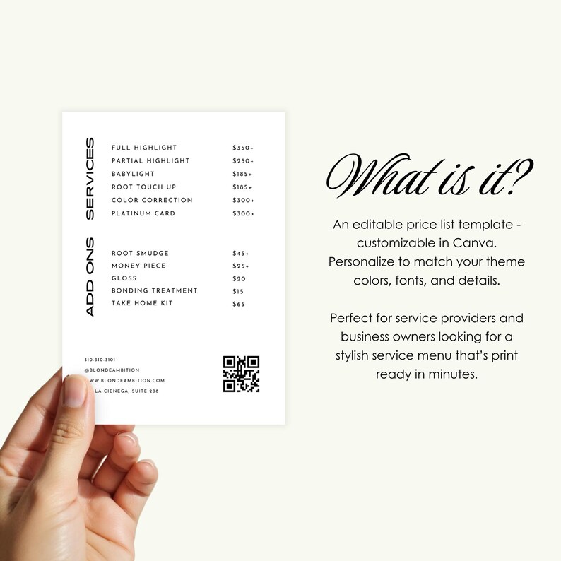 Blonde Salon Price List Template | Printable Beauty Business Service Menu | Hair Salon Marketing | Editable Template image 4