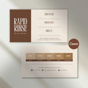 Guia de enxágue rápido para bronzeamento a jato | Cartão de cuidados posteriores ao bronzeamento expresso | Cartão de tempo de enxágue rápido | Modelo de negócios de bronzeamento a jato | Cartão editável 3,5x2