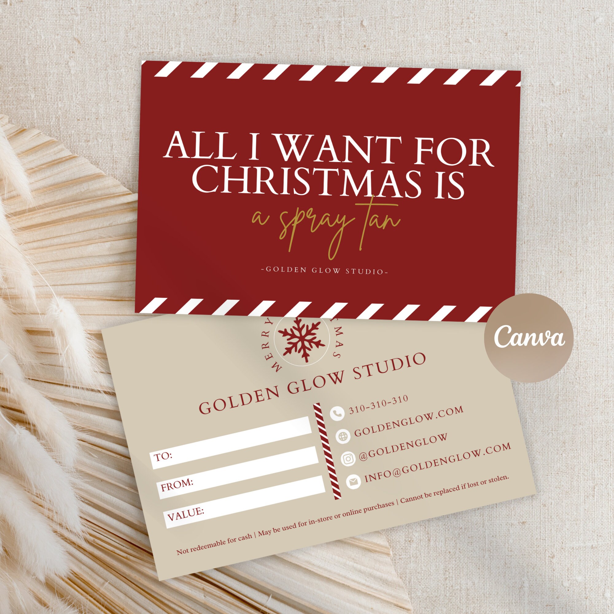 Spray Tan Business Christmas Gift Voucher 6 X 4 Editable Template Designs Gift Certificate Template Digital Gift Card Design - Etsy