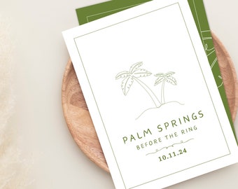 Palm Springs Before the Ring Bachelorette Party Invitation | Editable Template | Minimal Invitation Designs | Green & White | 5x7"