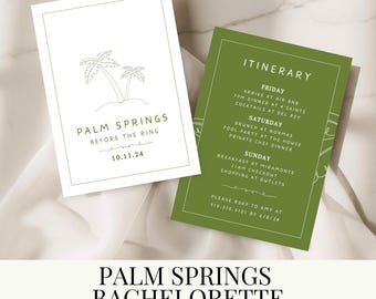 Convite para despedida de solteira com tema "Palm Springs Antes do Casamento" | Convite e roteiro para imprimir | Modelos editáveis