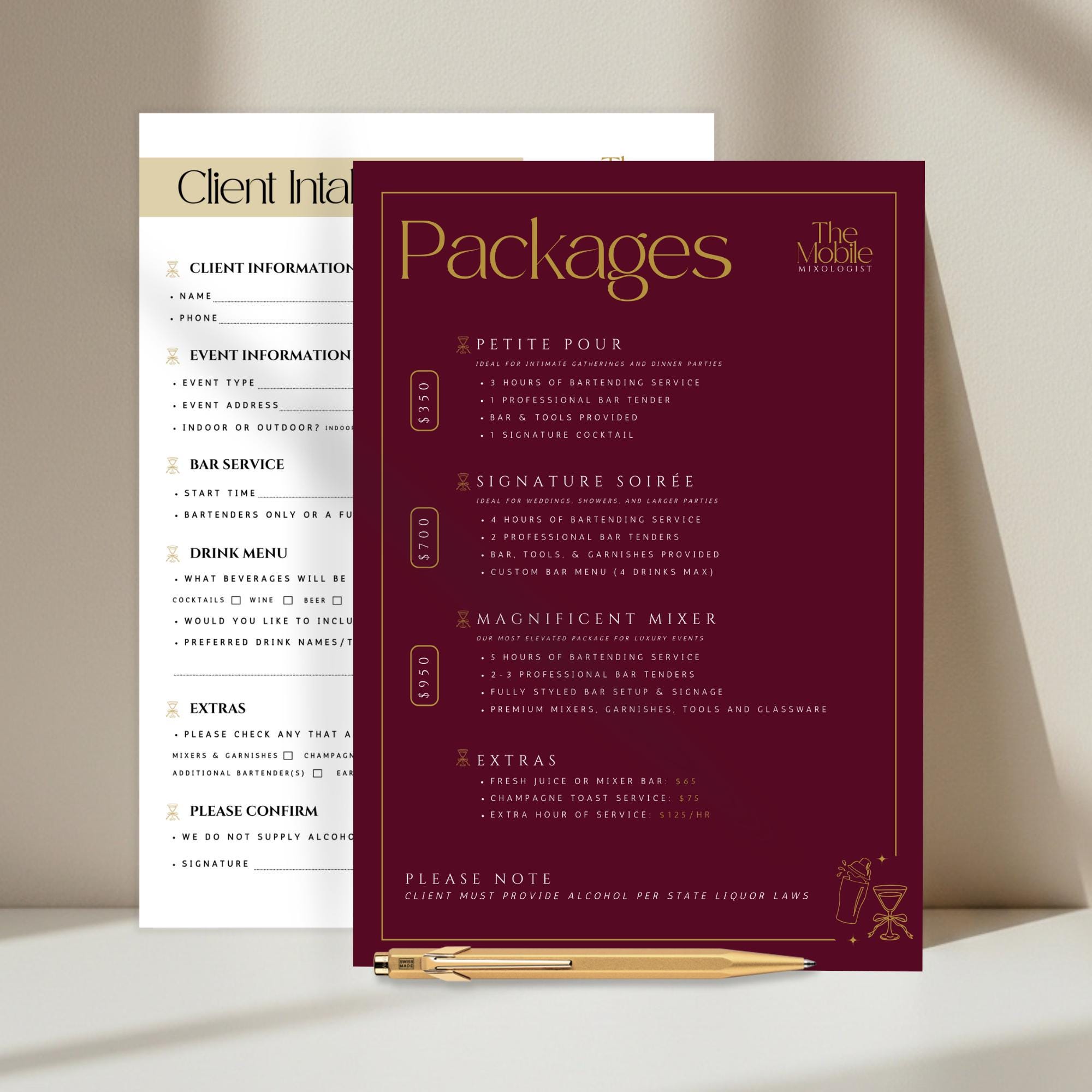 Mixologist Making Menu Notes Mobile Bartender Package Menu Template | Mixologist Client Intake Form ...