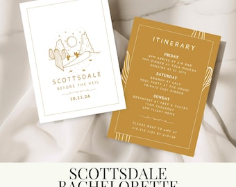 Scottsdale Before the Veil Themed Bachelorette Party Invitation Template | Printable Bachelorette Invite & Itinerary | Editable Templates