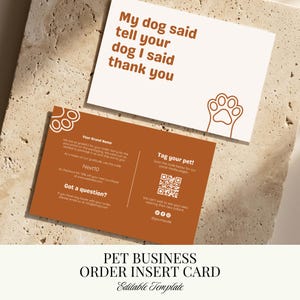 Pet Business Thank You Order Card Template | Printable Order Package Insert | Thanks For Your Purchase Cards | Editable Templates
