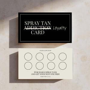 Ontwerp spraytan klantenkaart | Bewerkbare sjabloon | Zwarte en beige klantenkaart | Klantenkaart | Beauty-bedrijfsstempelkaart | 3,5 x 2"