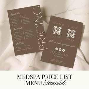 Medspa Price List Template | Printable Beauty Business Service Menu | Aesthetic Nurse Practitioner Pricing | Editable Templates