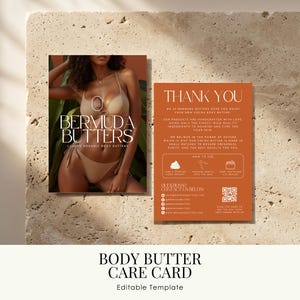 Plantilla de tarjeta de cuidado de manteca corporal / Negocio de belleza artesanal / Insertos imprimibles / Plantillas editables