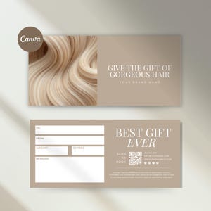 Kapsaloncadeaubon | Neutrale esthetische cadeaukaart | Cadeaubon voor kapper | Cadeaubonontwerp | Bewerkbare sjabloon: 8,4 x 3,8 inch