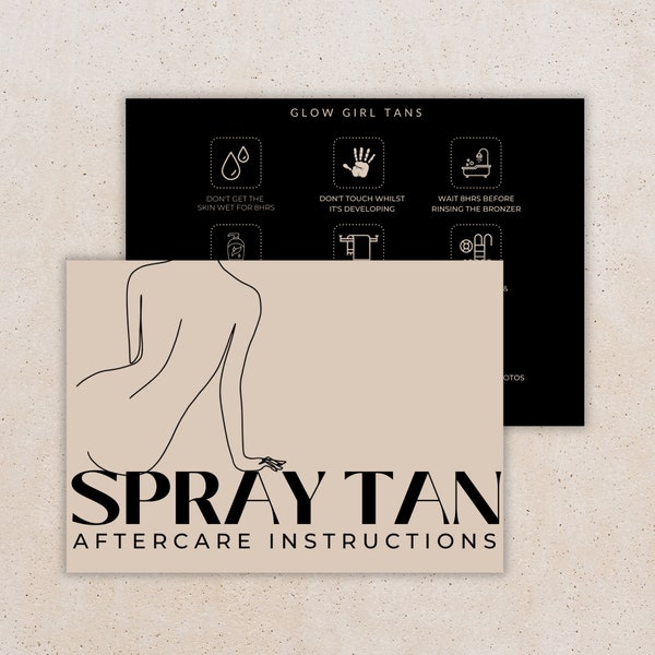 Spray Tan Artist Aftercare Card Editable Template | Client Care Cards | Black & Beige | Spray Tanning Care | Esthetician Marketing | 5 x 7 |